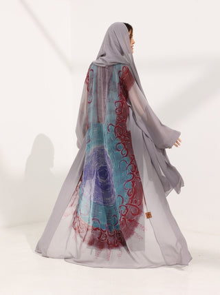 Kashmir Bloom Abaya — Silver Mist