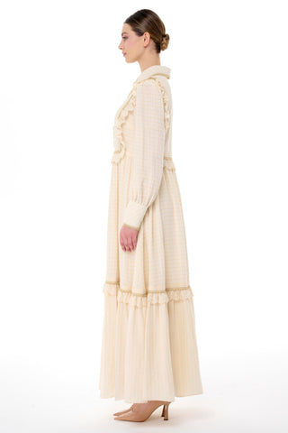 Lace-Trim Tiered Cotton Dress – Ecru
