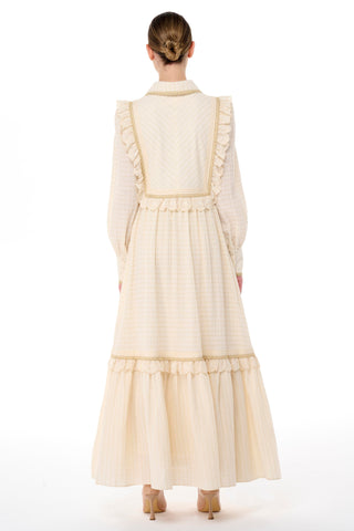 Lace-Trim Tiered Cotton Dress – Ecru