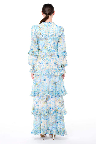 Floral Tiered Ruffle Dress – Blue