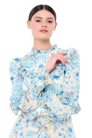 Floral Tiered Ruffle Dress – Blue