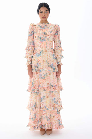 Floral Tiered Ruffle Dress – Powder Pink