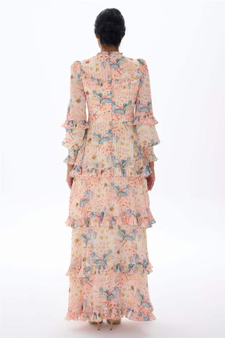 Floral Tiered Ruffle Dress – Powder Pink