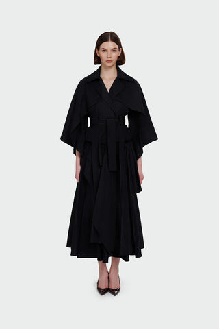 Layered Sleeve Tie-Waist Jacket - Black
