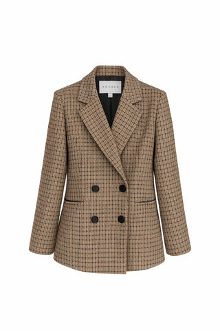 Houndstooth Double-Breasted Blazer – Brown