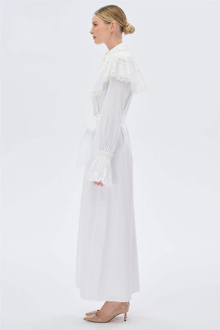Butterfly Lace Cape Cotton Dress – White