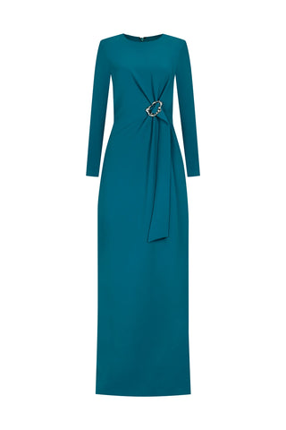Draped Waist Evening Gown – Emerald