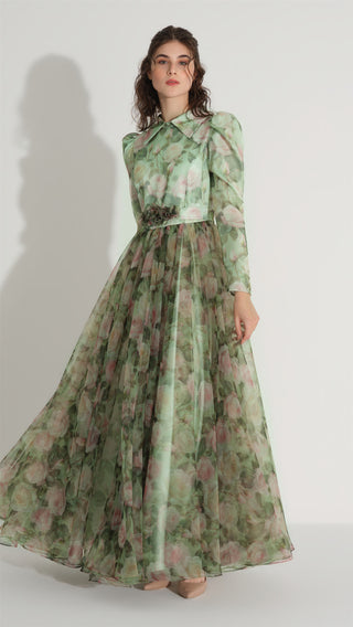 Belted Organza Dress – Green