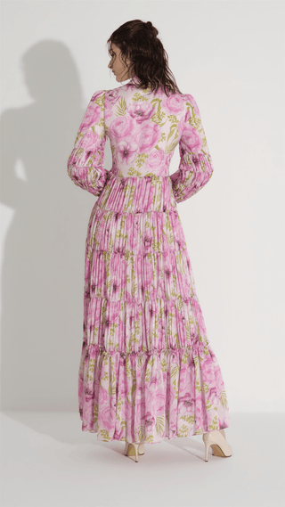 Tiered Gathered Floral Dress – Pink