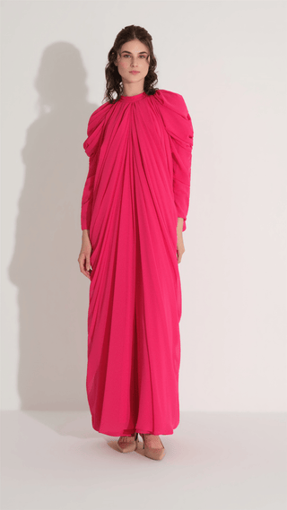 Ruched Sleeve & Hem Chiffon Dress – Fuchsia