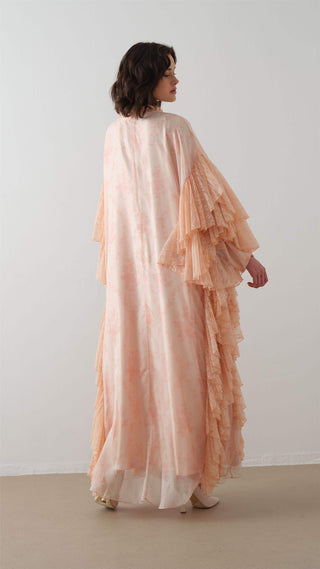 KOLLARI DANTEL FIRFIRLI  KAFTAN ELBİSE Somon