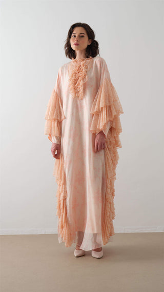 KOLLARI DANTEL FIRFIRLI  KAFTAN ELBİSE Somon