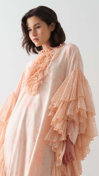 KOLLARI DANTEL FIRFIRLI  KAFTAN ELBİSE Somon