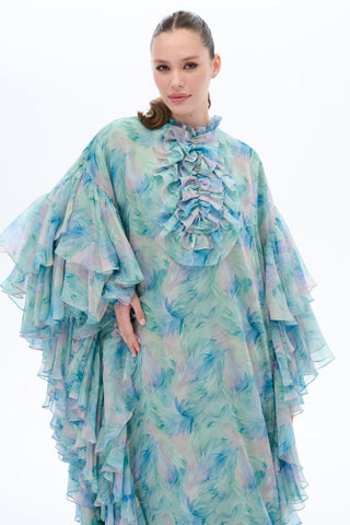 KOLLARI FIRFIR DETAYLI KAFTAN ELBİSE Mint