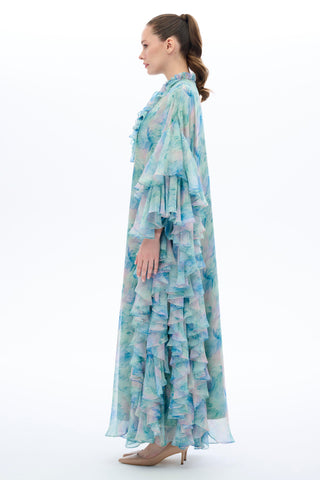 KOLLARI FIRFIR DETAYLI KAFTAN ELBİSE Mint