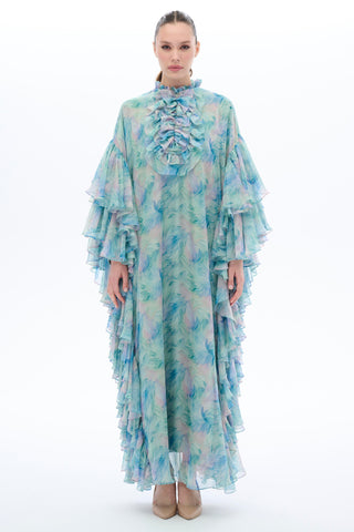 KOLLARI FIRFIR DETAYLI KAFTAN ELBİSE Mint