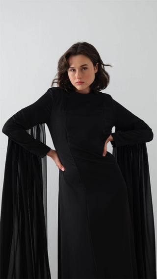 Cape Sleeve Detail Dress – Black