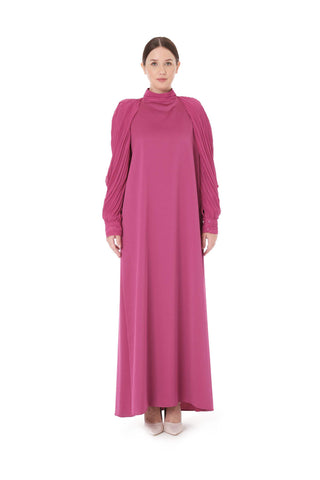 Pleated Sleeve High-Neck Dress – Lilac
