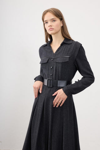 Lale Tailored Pleated Midi Dress – Grey