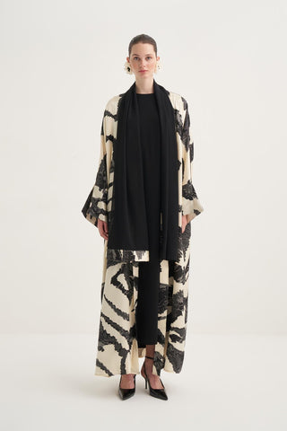 Lara Viscose Abaya - Animal Print Cream