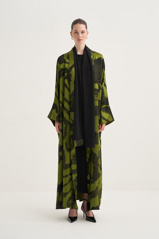 Lara Viscose Abaya - Animal Print Green