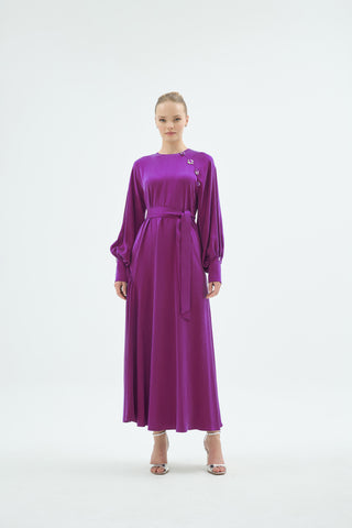 Belted Balloon Sleeve Dress – Fuchsia