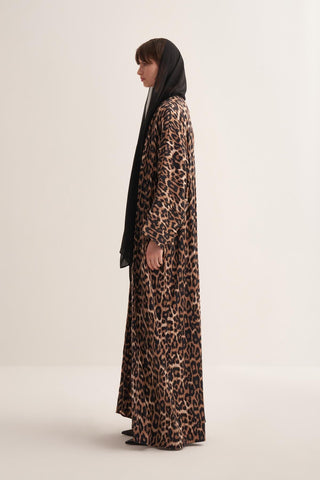 Leopard Print Viscose Abaya with Matching Scarf