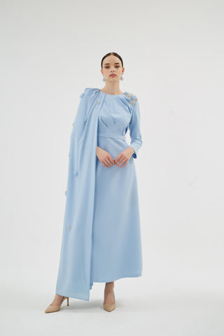 Liliowy Cape Detail Dress – Blue