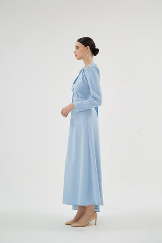 Liliowy Cape Detail Dress – Blue