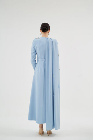 Liliowy Cape Detail Dress – Blue