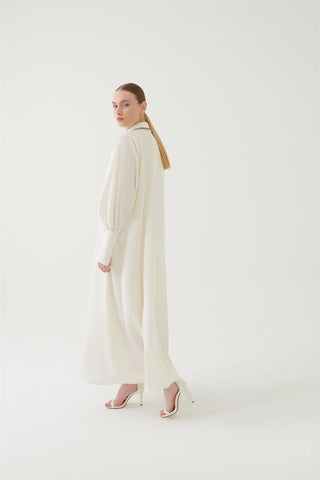 Hand-Embroidered Viscose Shirt Dress – White