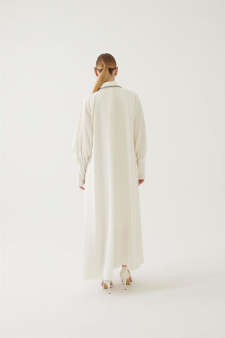 Hand-Embroidered Viscose Shirt Dress – White