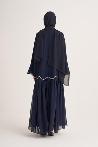 Lina Crystal Abaya & Scarf – Navy