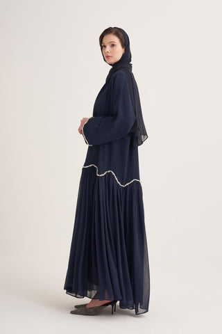 Lina Crystal Abaya & Scarf – Navy