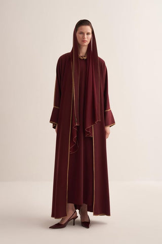 Line Abaya Dress Set - Burgundy