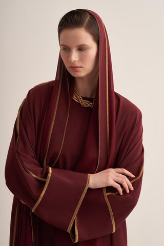 Line Abaya Dress Set - Burgundy