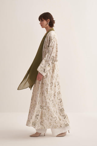 Liora Green Floral Print Abaya with Matching Scarf