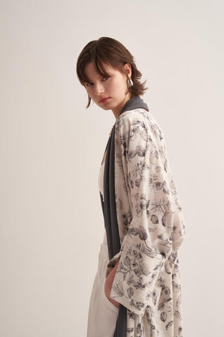 Liora Gray Floral Abaya with Matching Scarf