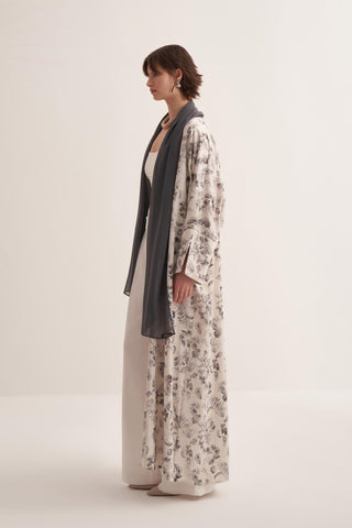 Liora Gray Floral Abaya with Matching Scarf