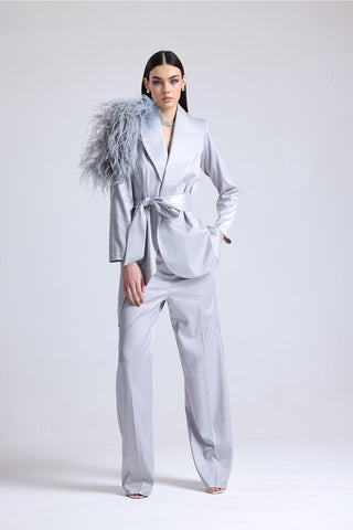 Lunar Ember Feather-Shoulder Set — Gray