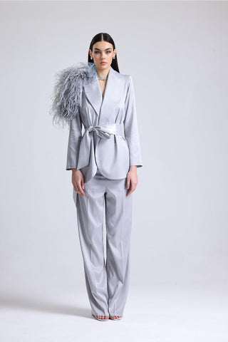 Lunar Ember Feather-Shoulder Set — Gray