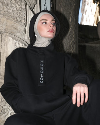 Kapüşonlu Pamuk Kumaşlı Comfy Sweat - Siyah