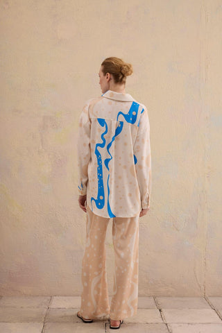 Margeria Printed  Shirt & Wide-Leg Pants Set – Beige