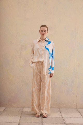 Margeria Printed  Shirt & Wide-Leg Pants Set – Beige