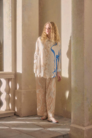 Margeria Printed  Shirt & Wide-Leg Pants Set – Beige
