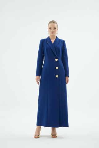 Tailored Blazer Collar Buttoned Dress – Navy