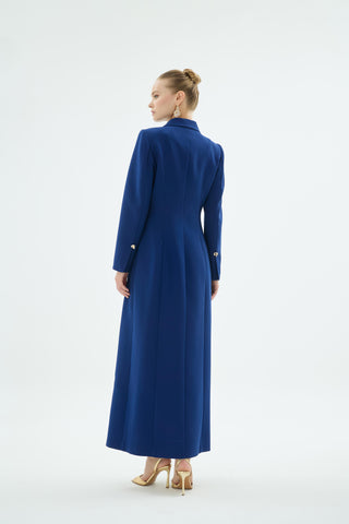 Tailored Blazer Collar Buttoned Dress – Navy