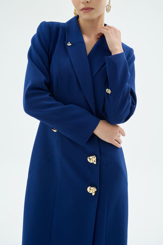 Tailored Blazer Collar Buttoned Dress – Navy