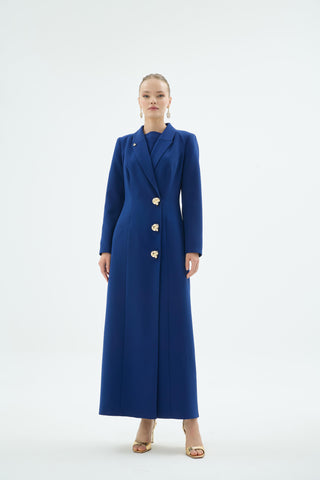 Tailored Blazer Collar Buttoned Dress – Navy