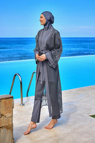 Charcoal Full Length Modest Mesh Kimono – Marina P2501-5